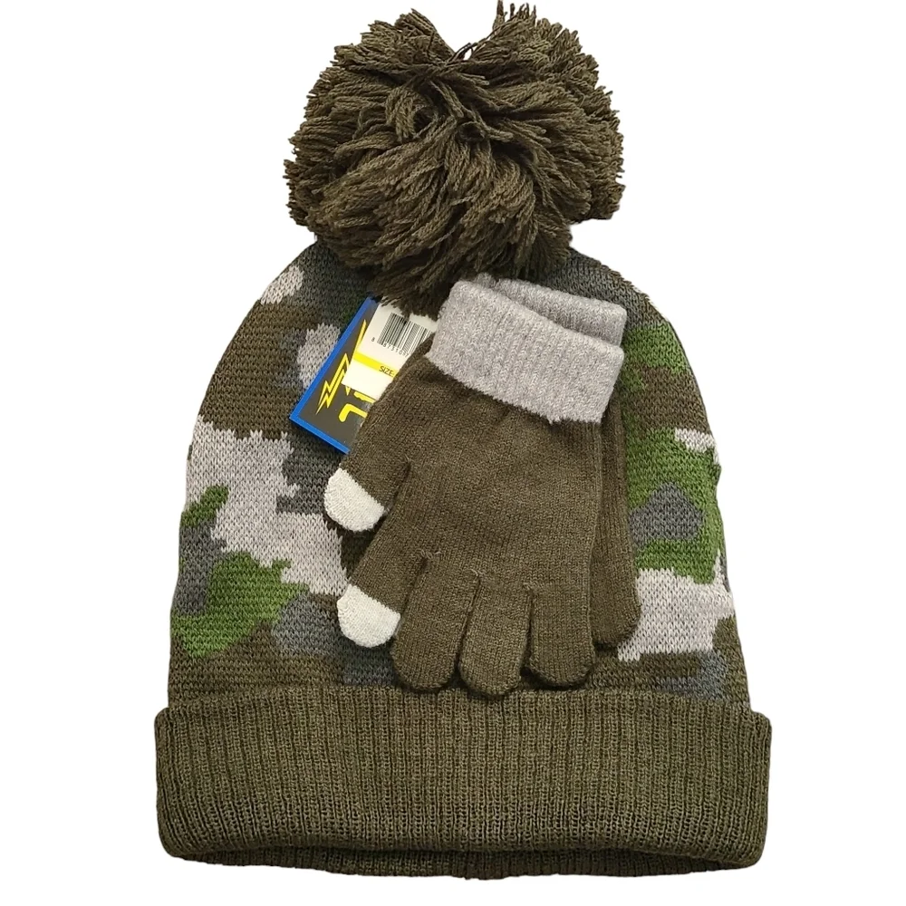 Xtreme New Kids Camo Forest Hat and Gloves Set Size 4 - 7
